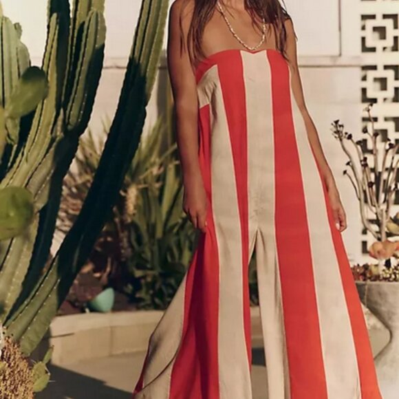 Free People Eden Jumpsuit Wide Leg Striped Printed Pocket Pull On XS - Picture 2 of 2